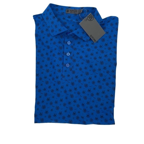 G/fore Men’s Size XL golf polo shirt all over skeleton print blue NWT - Picture 3 of 8
